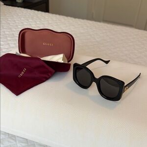 Gucci Black Square Sunglasses with Gold Accents